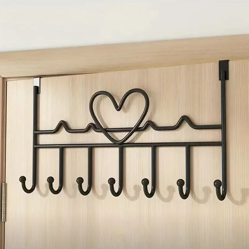 YYMSF Heart-Shaped Door Hooks Punch-Free Hanging Clothes Storage Rack Bedroom Kitchen Bathroom Organizer