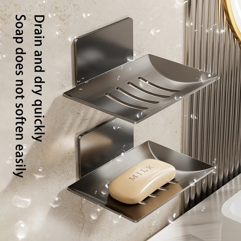 Stylish Black Carbon Steel Wall-Mounted Soap Box - Eco-Friendly and Durable Bathroom Storage Solution