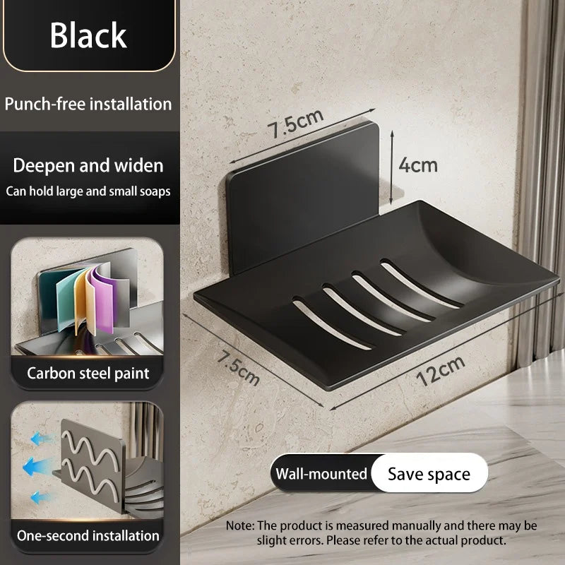 Stylish Black Carbon Steel Wall-Mounted Soap Box - Eco-Friendly and Durable Bathroom Storage Solution