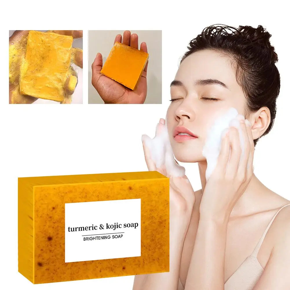 Revitalize Your Skin with 100G Handmade Turmeric & Lemon Kojic Acid Soap - Ideal for Deep Cleansing and Brightening
