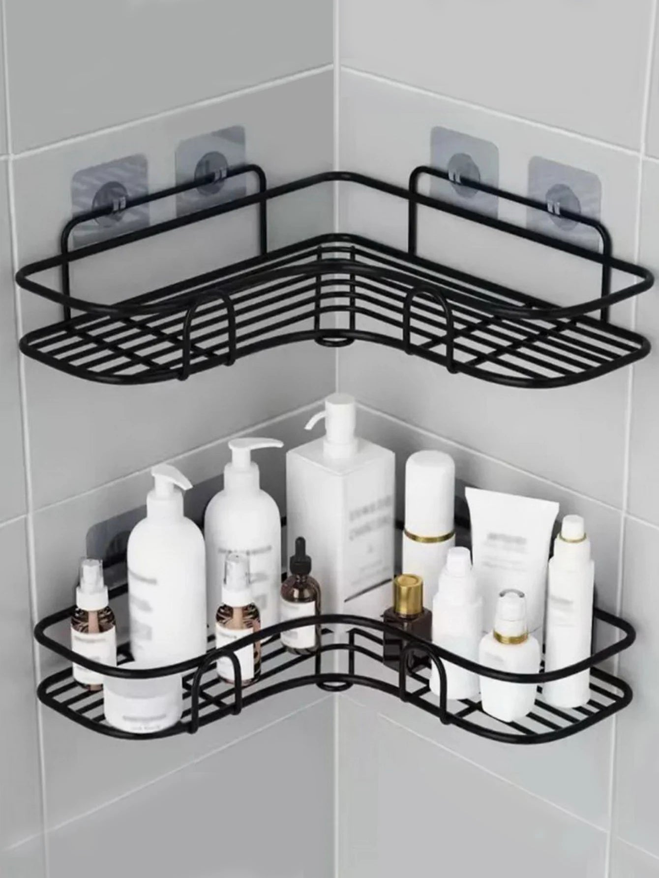 Transform Your Bathroom with Our Stylish Wall-Mounted Triangle Shower Caddy - No Drilling Required!