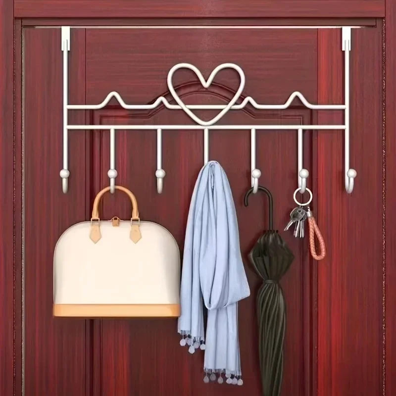 YYMSF Heart-Shaped Door Hooks Punch-Free Hanging Clothes Storage Rack Bedroom Kitchen Bathroom Organizer